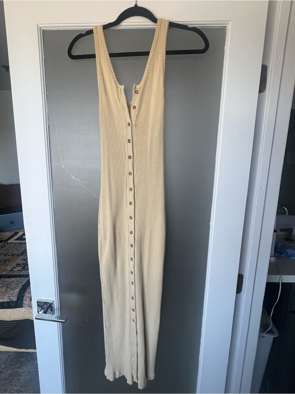The Line by K Gaby Dress - Beige Ribbed Button-Front Midi Dress